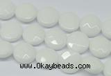 CPB301 15 inches 12mm faceted coin white porcelain beads