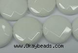 CPB305 15 inches 20mm faceted coin white porcelain beads