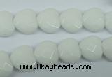 CPB311 15 inches 14*14mm faceted heart white porcelain beads