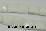 CPB320 15 inches 12*12mm faceted square white porcelain beads