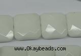 CPB323 15 inches 18*18mm faceted square white porcelain beads