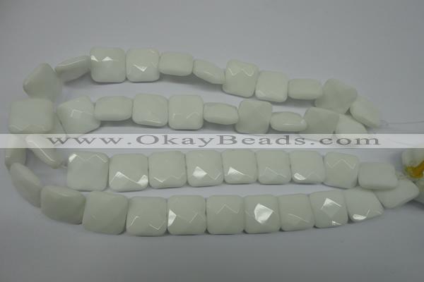 CPB323 15 inches 18*18mm faceted square white porcelain beads