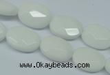 CPB336 15 inches 10*14mm faceted oval white porcelain beads