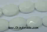 CPB338 15 inches 13*18mm faceted oval white porcelain beads