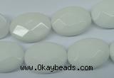 CPB339 15 inches 15*20mm faceted oval white porcelain beads