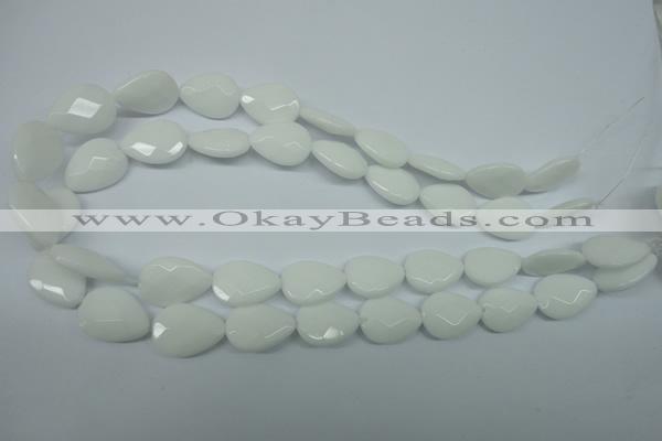 CPB346 15 inches 12*16mm faceted flat teardrop white porcelain beads