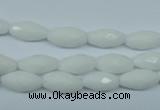 CPB357 15 inches 6*12mm faceted rice white porcelain beads wholesale