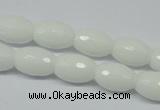 CPB358 15 inches 8*12mm faceted rice white porcelain beads wholesale