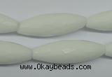 CPB359 15 inches 10*30mm faceted rice white porcelain beads wholesale