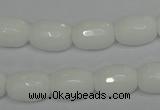 CPB41 15.5 inches 10*14mm faceted drum white porcelain beads