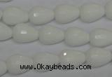 CPB51 15.5 inches 10*14mm faceted teardrop white porcelain beads