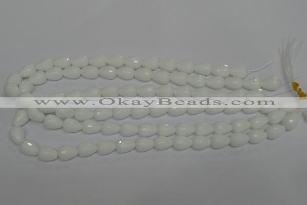 CPB51 15.5 inches 10*14mm faceted teardrop white porcelain beads