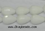 CPB52 15.5 inches 12*16mm faceted teardrop white porcelain beads