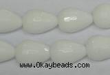 CPB53 15.5 inches 13*18mm faceted teardrop white porcelain beads