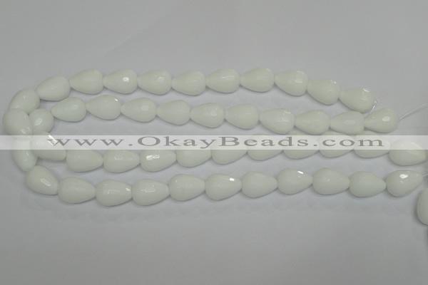 CPB53 15.5 inches 13*18mm faceted teardrop white porcelain beads