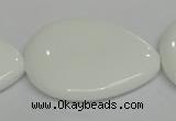 CPB94 15.5 inches 30*40mm flat teardrop white porcelain beads wholesale