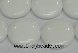 CPB99 15.5 inches 20mm flat round white porcelain beads wholesale