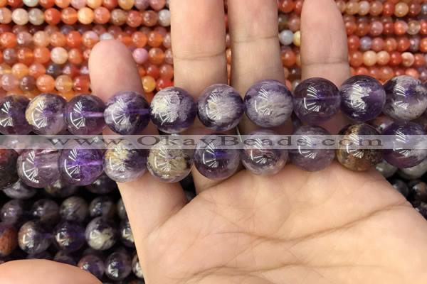 CPC614 15.5 inches 14mm round purple phantom quartz beads