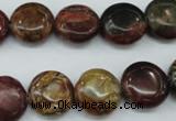 CPJ162 15.5 inches 14mm flat round picasso jasper gemstone beads