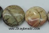 CPJ28 15.5 inches 25mm flat round picasso jasper beads wholesale