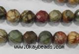 CPJ303 15.5 inches 10mm faceted round picasso jasper beads wholesale