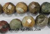 CPJ304 15.5 inches 14mm faceted round picasso jasper beads wholesale