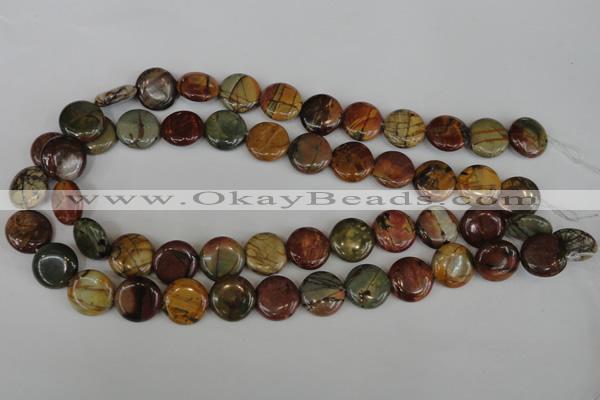 CPJ352 15.5 inches 16mm flat round picasso jasper gemstone beads