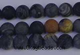 CPJ492 15.5 inches 8mm round matte black picasso jasper beads