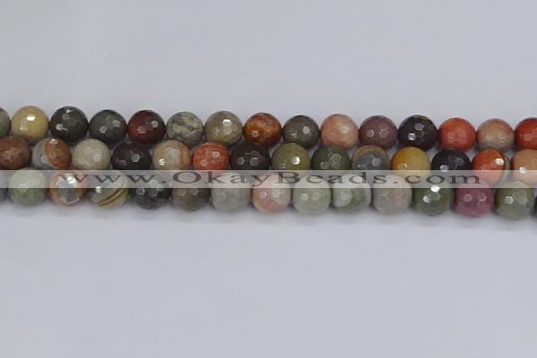 CPJ550 15.5 inches 12mm faceted round polychrome jasper beads