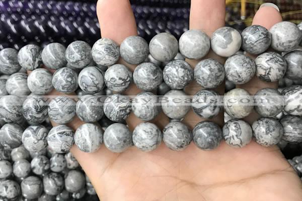 CPJ584 15.5 inches 12mm round grey picture jasper beads wholesale