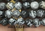 CPJ640 15.5 inches 4mm faceted round grey picture jasper beads