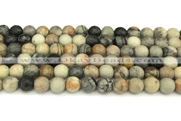 CPJ718 15 inches 12mm faceted round black picasso jasper gemstone beads