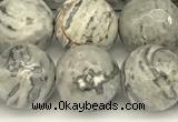 CPJ727 15 inches 10mm faceted round grey picture jasper beads