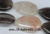 CPQ110 20*30mm flat teardrop natural pink crystal & smoky quartz beads