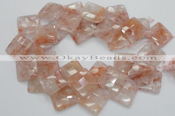 CPQ18 15.5 inches 30*30mm faceted diamond natural pink quartz beads