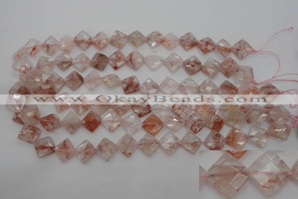 CPQ225 15.5 inches 12*12mm faceted diamond natural pink quartz beads