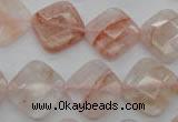 CPQ226 15.5 inches 15*15mm faceted diamond natural pink quartz beads