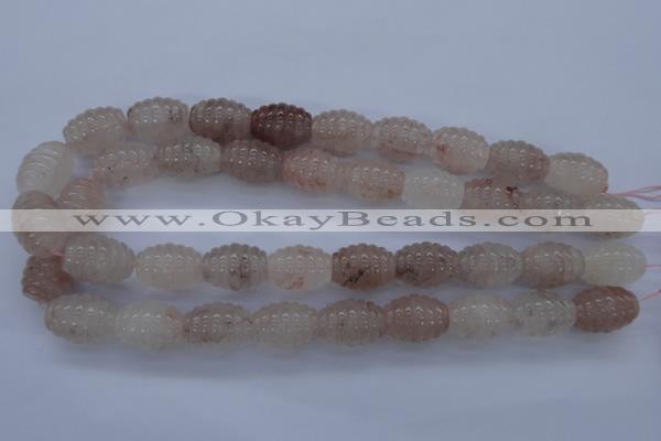 CPQ90 15.5 inches 15*20mm carved rice natural pink quartz beads