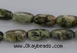 CPS129 15.5 inches 8*16mm faceted rice green peacock stone beads