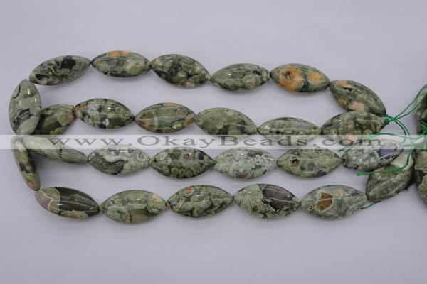 CPS140 15.5 inches 15*30mm marquise green peacock stone beads