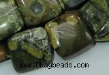 CPS19 15.5 inches 20*20mm square green peacock stone beads wholesale