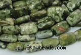 CPS23 15.5 inches 8*12mm rectangle green peacock stone beads