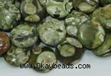 CPS36 15.5 inches 12mm flat round green peacock stone beads