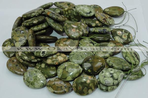 CPS50 15.5 inches 30*40mm flat teardrop green peacock stone beads