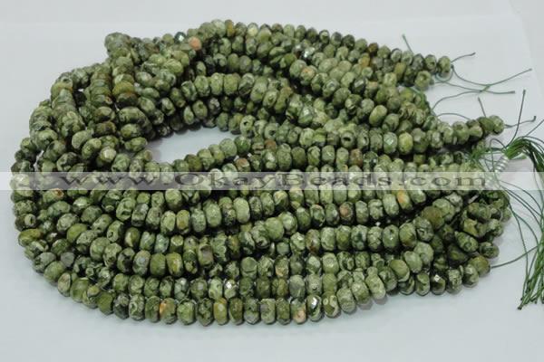 CPS53 15.5 inches 6*10mm faceted rondelle green peacock stone beads