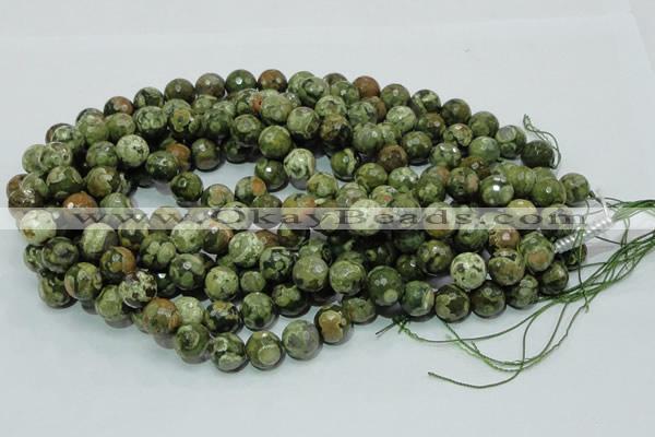 CPS59 15.5 inches 16mm faceted round green peacock stone beads