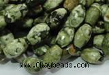 CPS66 15.5 inches 7*11mm faceted rice green peacock stone beads