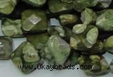 CPS73 15.5 inches 12*12mm faceted rhombic green peacock stone beads