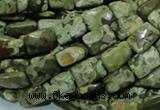 CPS78 15.5 inches 10*14mm faceted rectangle green peacock stone beads