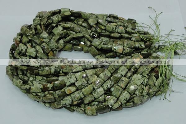 CPS78 15.5 inches 10*14mm faceted rectangle green peacock stone beads